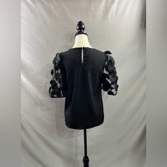 Mesh Appliques Puff Sleeve Blouse Black - Picture 9 of 9